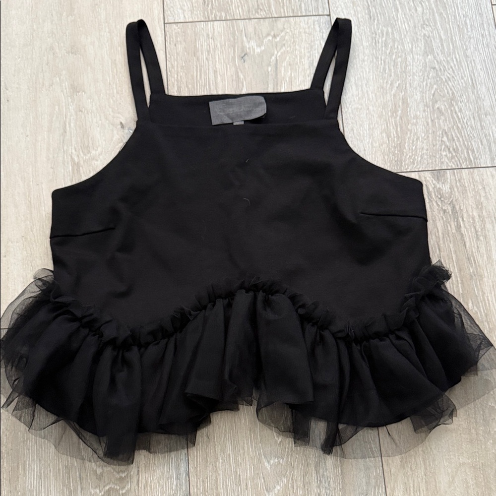 Anthropologie Black Ruffled Tank Top size S
